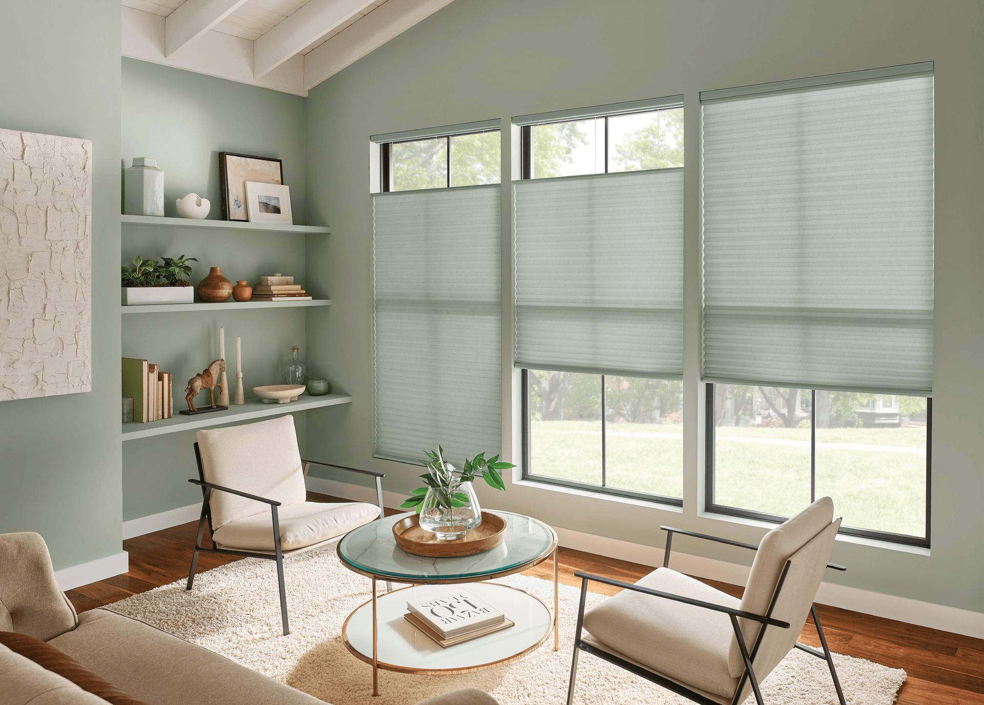 Light green sage cordless cellular honeycomb shades by Graber Blinds