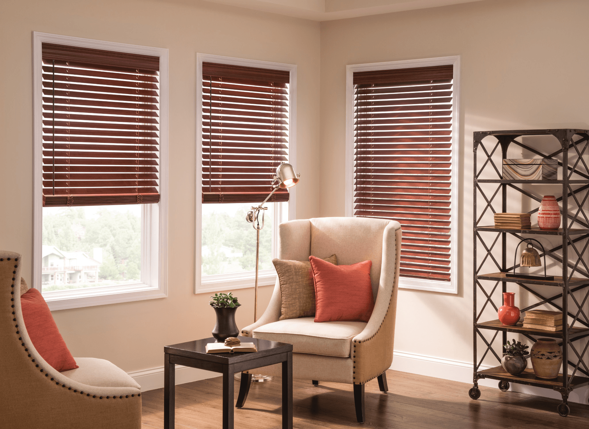 Wood blinds with wood valance by Graber - Carole Frederick