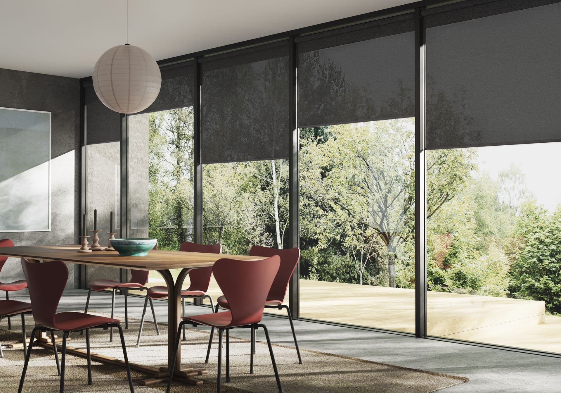 Sunbrella Solar Shade in Sol Midnight Black in Modern Clean Kitchen